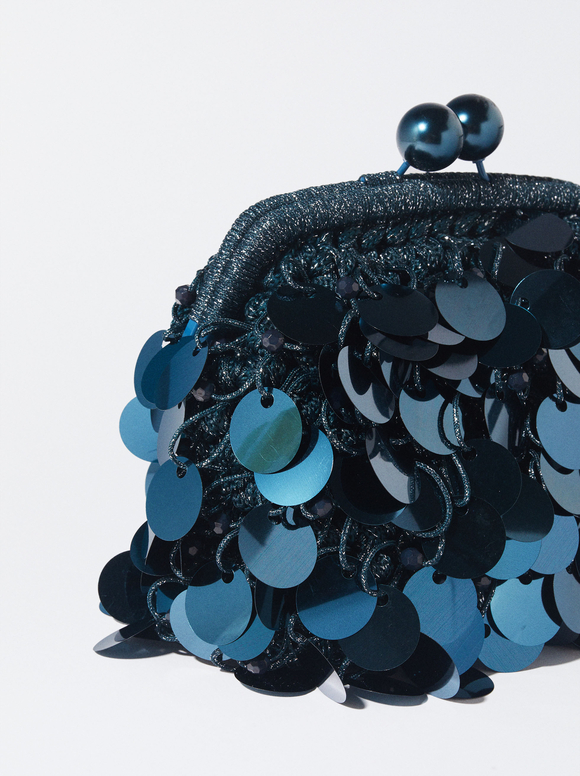 Party Clutch With Beads, Blue, hi-res