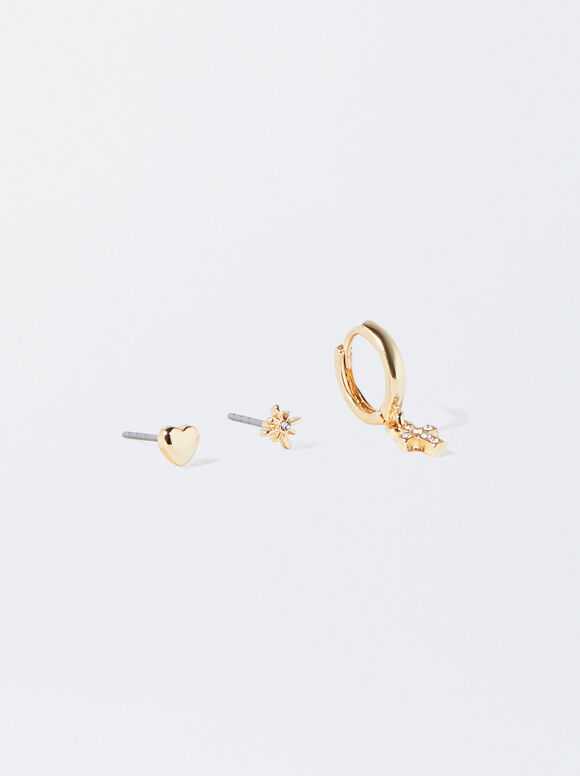 Set Of Cubic Zirconia Earrings, Golden, hi-res