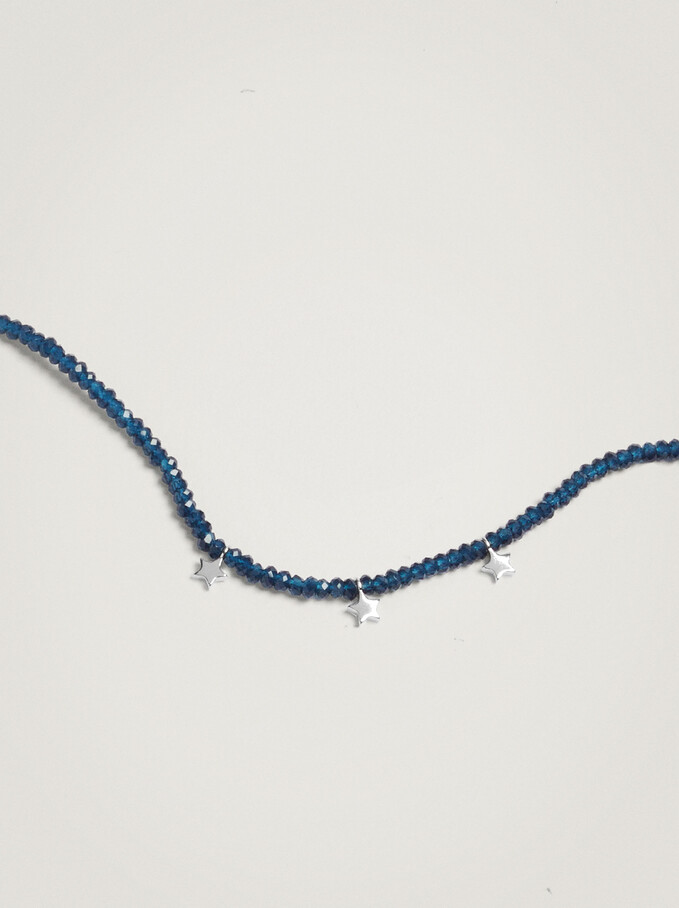 Collar Corto De Plata 925 Com Abalorios Y Estrellas, Azul Marino, hi-res