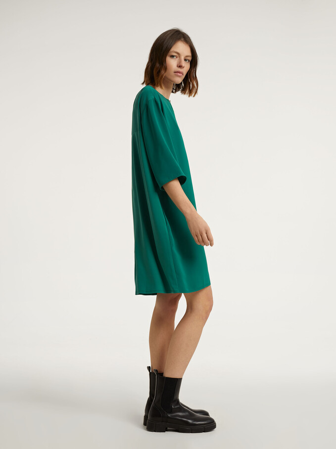 Short Sleeve Dress With Zip, Green, hi-res