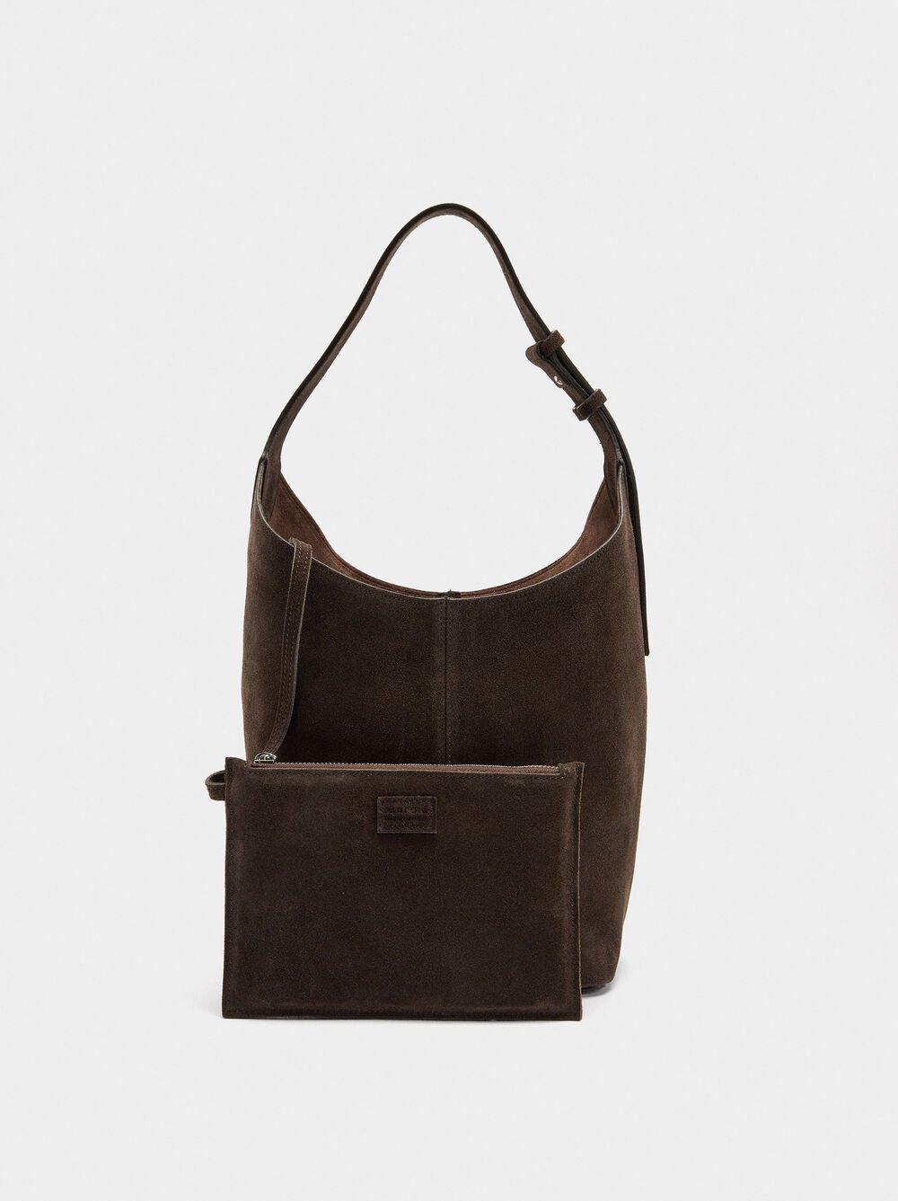 Suede bucket bag with inner pouch