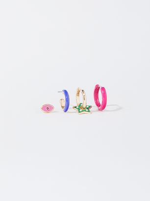 Set Of Enamel Earrings, Multicolor, hi-res