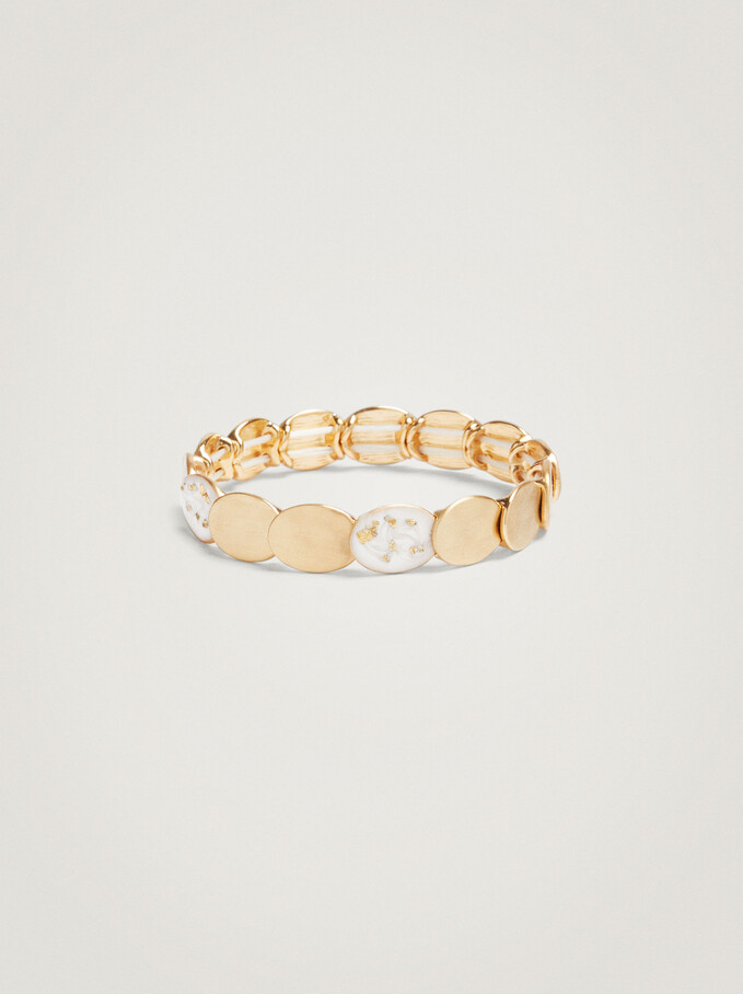 Gold Elasticated Bracelet, White, hi-res