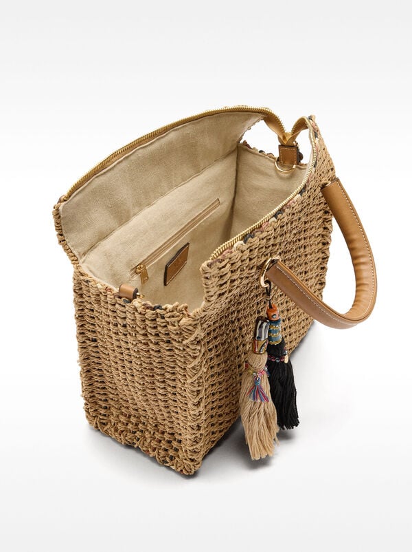 Tote bag with straw effect L