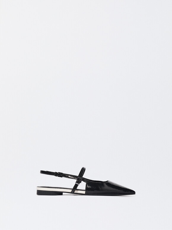 Flat Slingback Shoes, Black, hi-res