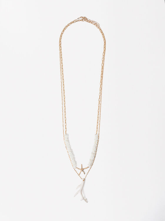 Double Shell Gold Necklace, White, hi-res