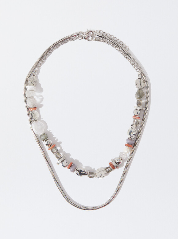 Set Of Necklaces With Stone And Crystal, Multicolor, hi-res