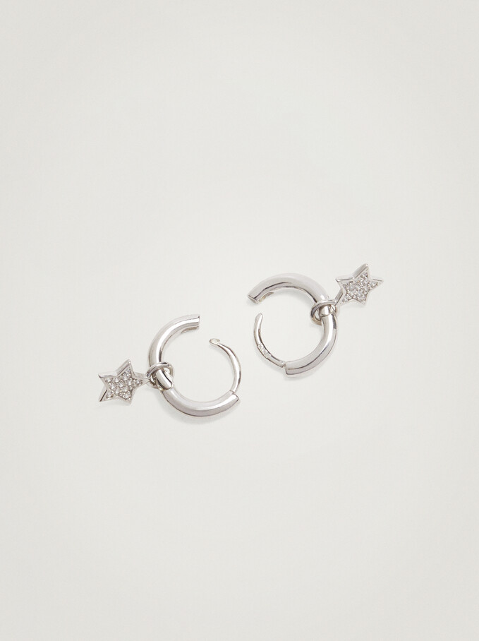 925 Silver Star Hoop Earrings, Silver, hi-res