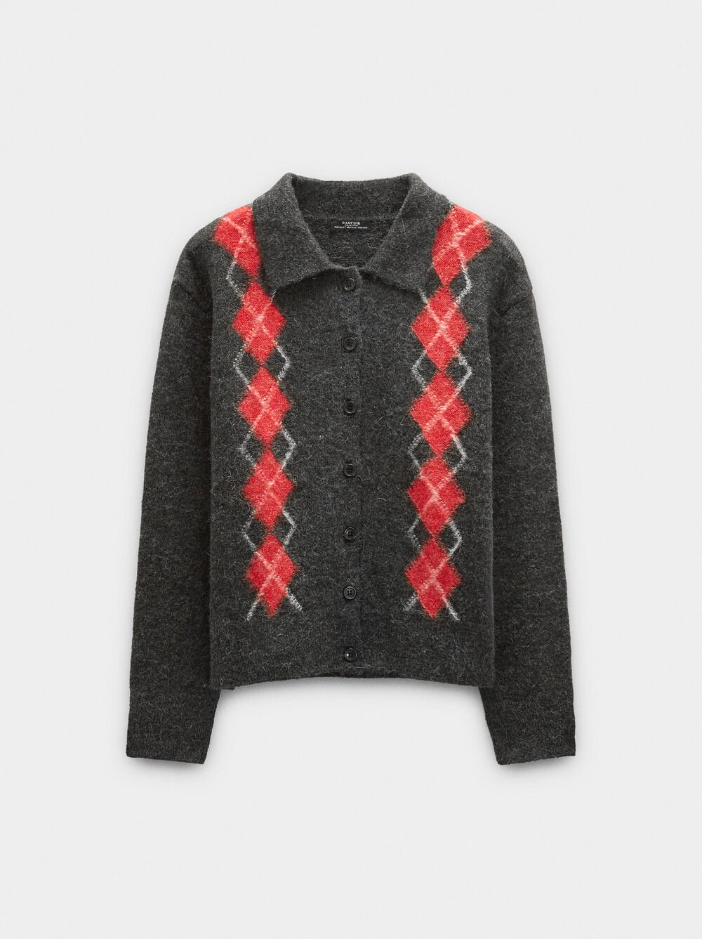 Knitted cardigan with argyle pattern