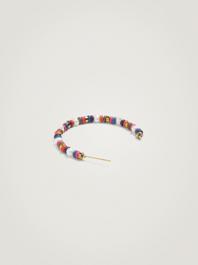 Stainless Steel Hoops With Stone, Multicolor, hi-res