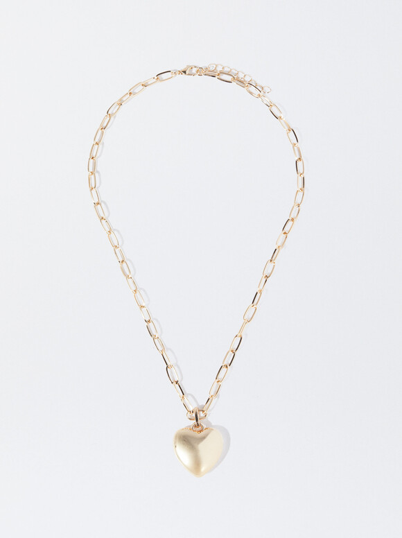 Golden Necklace With Heart, Golden, hi-res