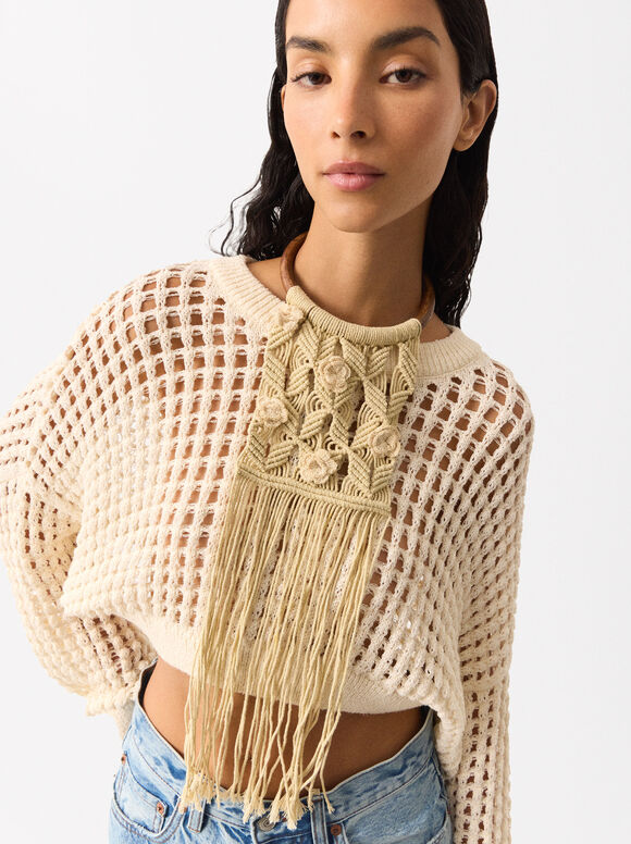 Exclusivo Online - Collar De Madera Crochet, Beige, hi-res