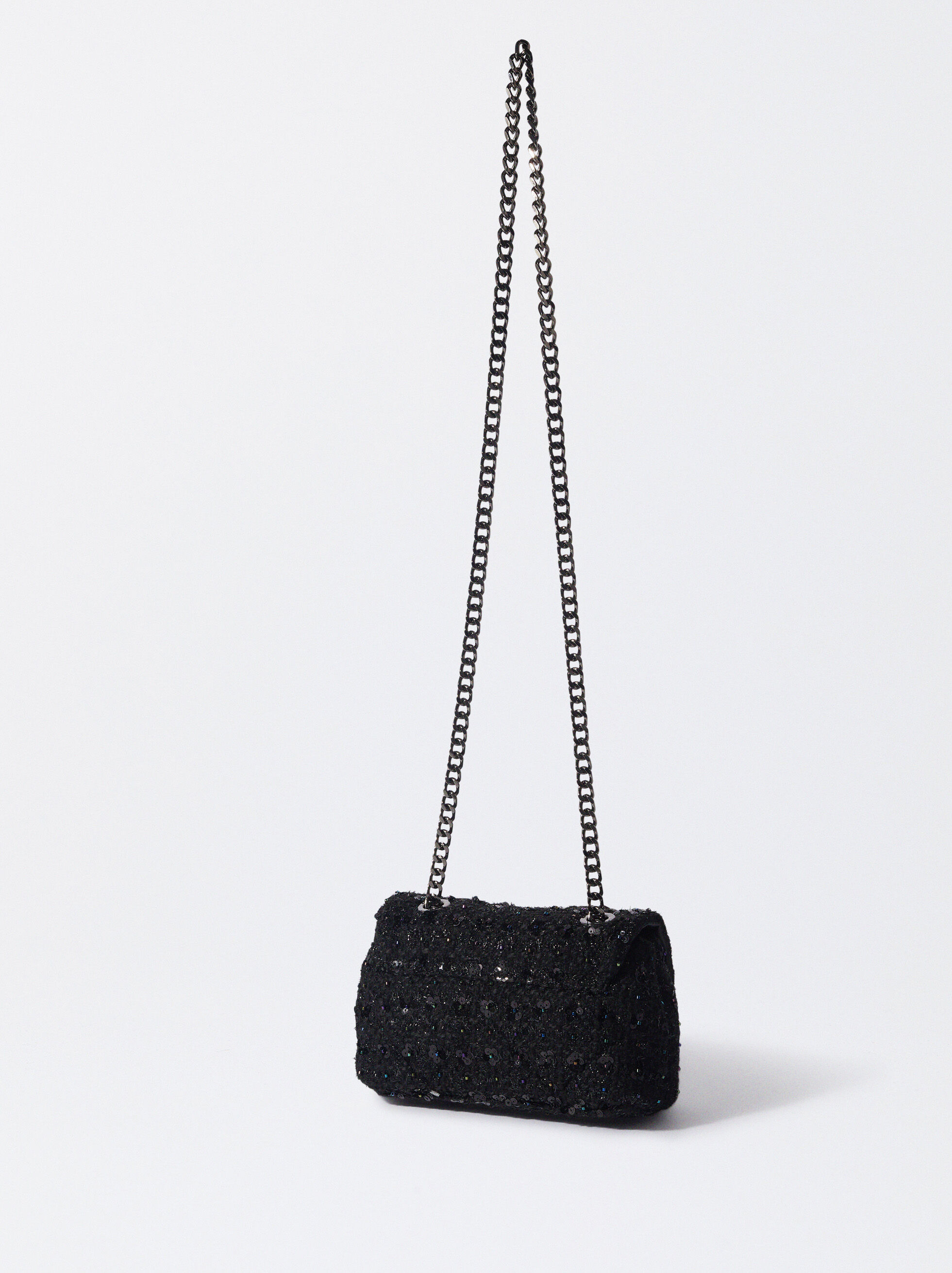 Tweed Bag With Chain Strap Black Parfois