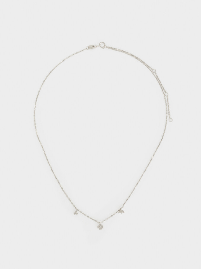 925 Silver Short Necklace With Zirconia, Silver, hi-res