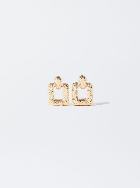 Gold-Toned Earrings With Cubic Zirconia, Golden, hi-res
