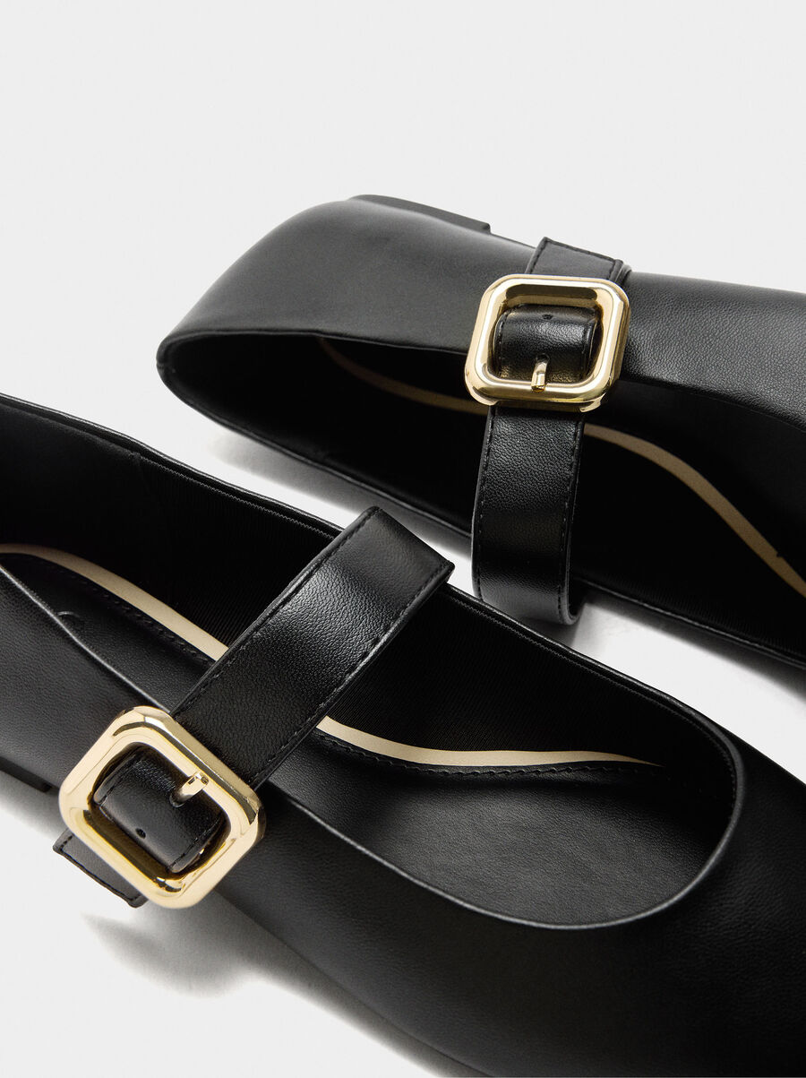 Ballet flats with strap and square buckle