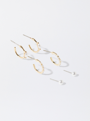 Golden Earrings Set, , hi-res