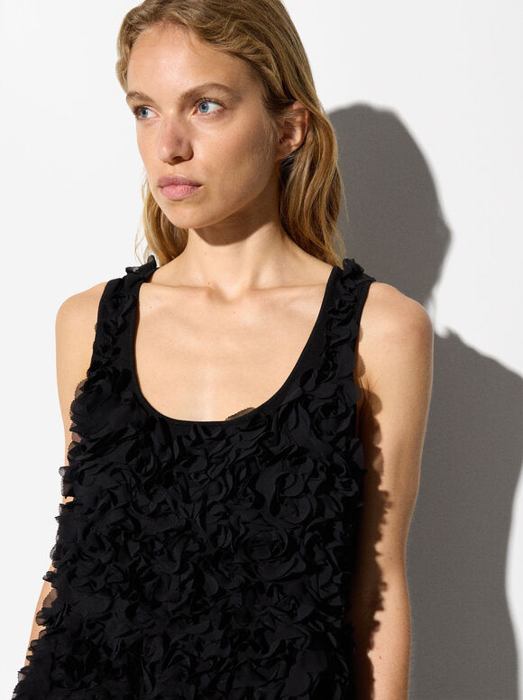 Floral Knit Dress, Black, hi-res