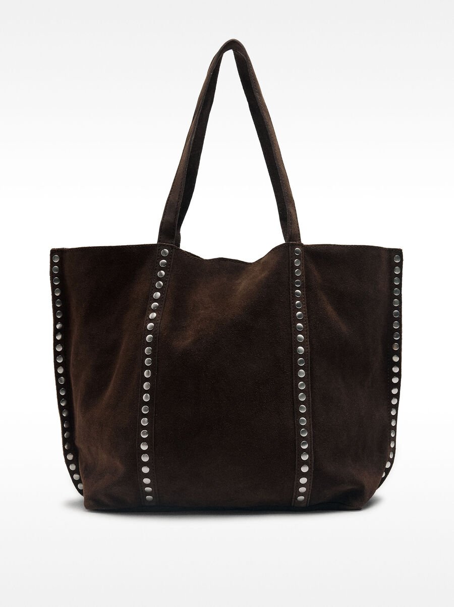 Leather shopper bag with studs