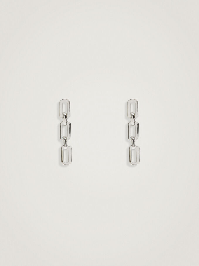 Silver Earrings With Links, Silver, hi-res