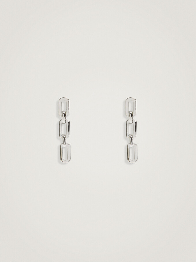Silver Earrings With Links, Silver, hi-res