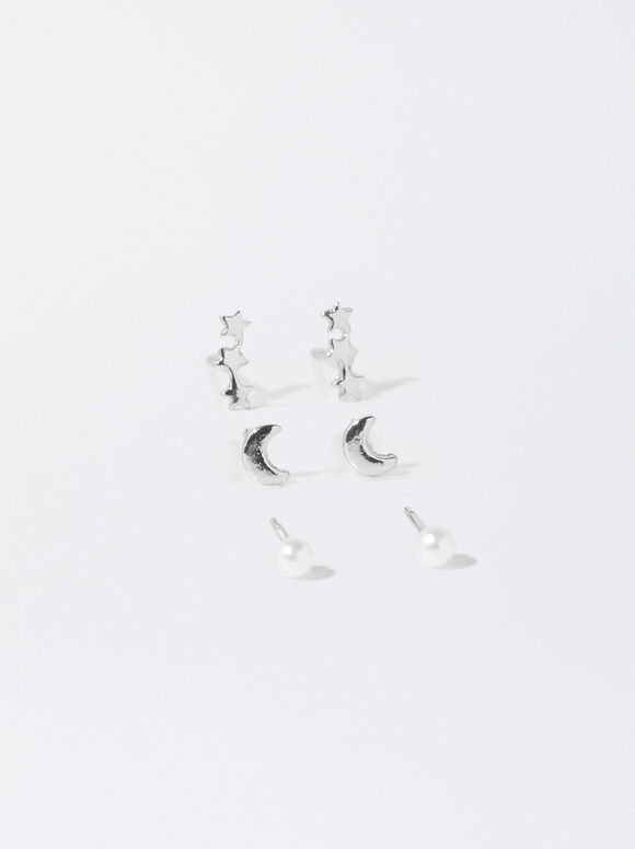 Set De Boucles D’Oreille Avec Perle Et Charms, Argent, hi-res