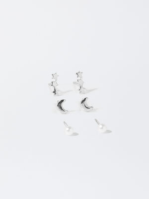 Set Of Earrings With Pearl And Charms image number 0.0