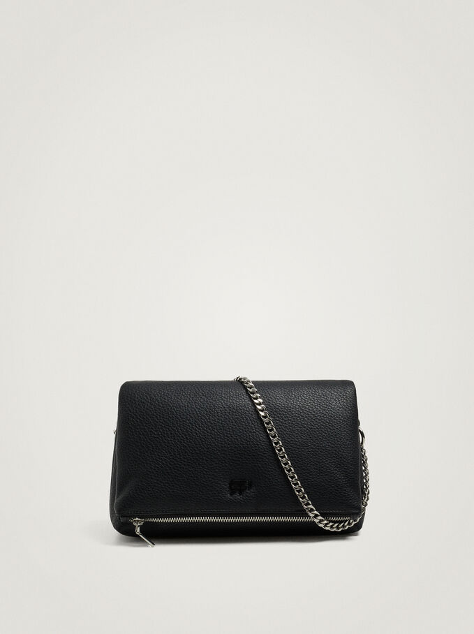 Shoulder Bag With Chain, Black, hi-res