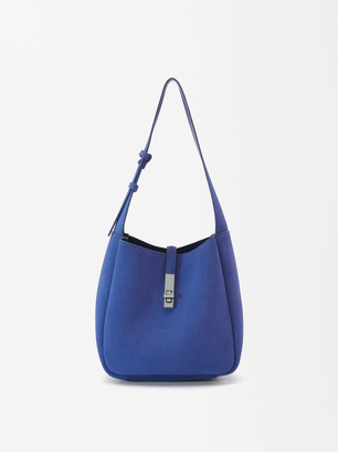 Leather Shoulder Bag, Blue, hi-res