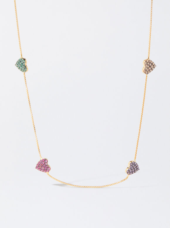 925 Silver Necklace With Hearts, Multicolor, hi-res