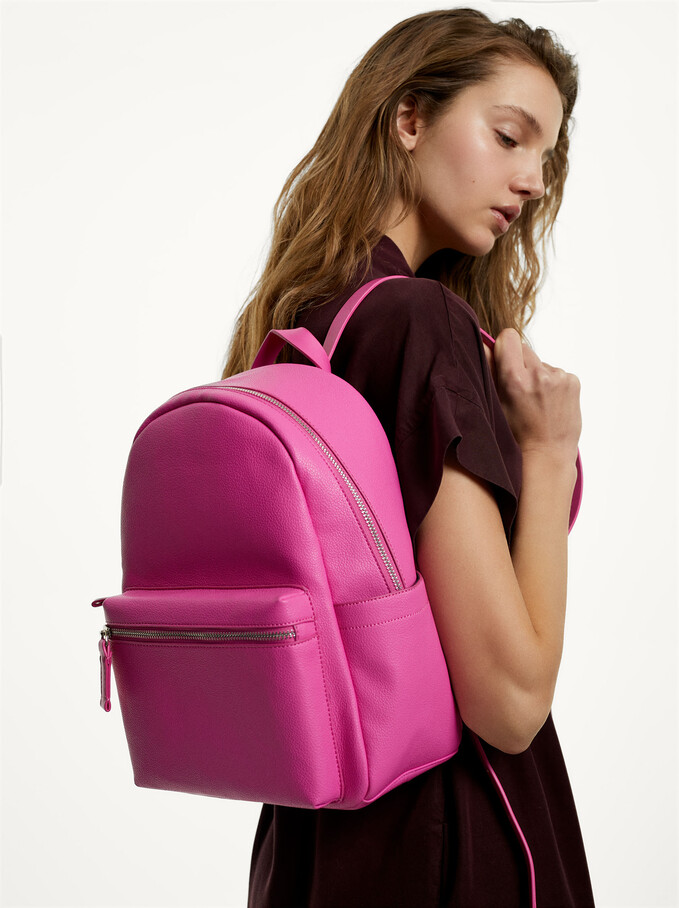 Backpack With Outer Pockets, Pink, hi-res