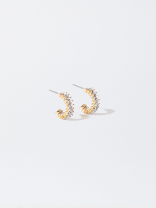 Earrings With Zirconia, Golden, hi-res