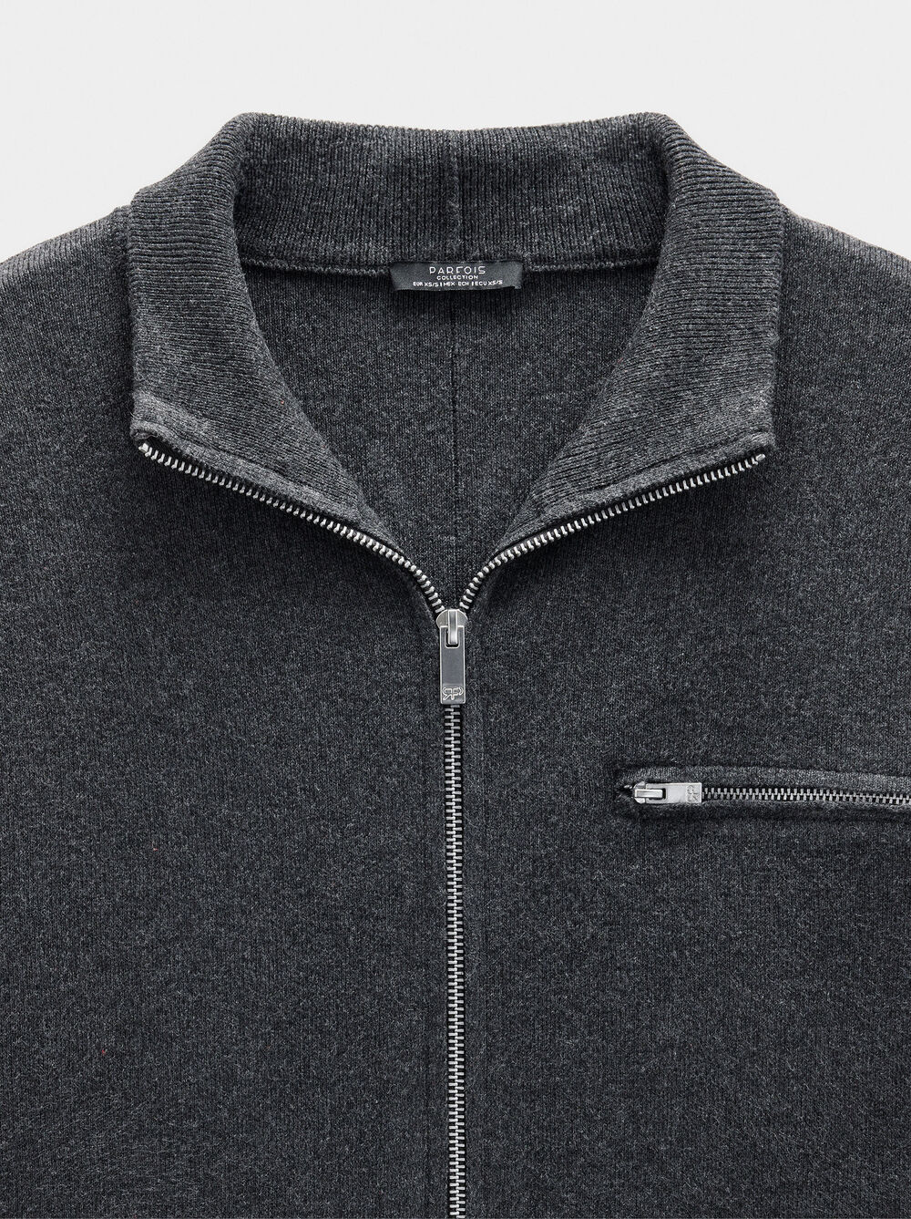 Knit cardigan with zipper closure