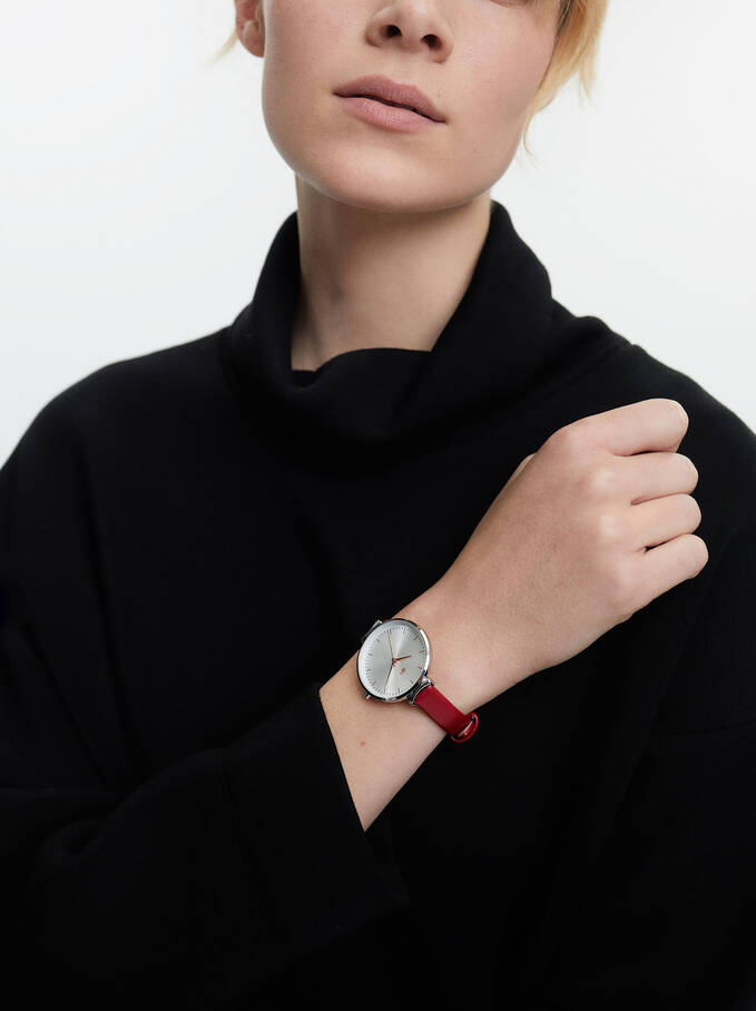 Uhr Mit Armband Aus Kunstleder, Rot, hi-res