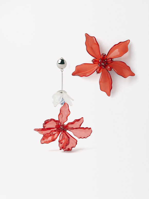Online Exclusive - Flower Earrings With Resin, Red, hi-res