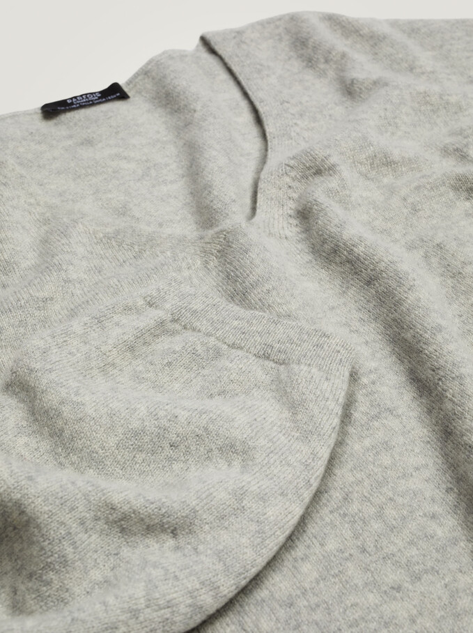 100% Cashmere V-Neck Knitted Sweater, Grey, hi-res