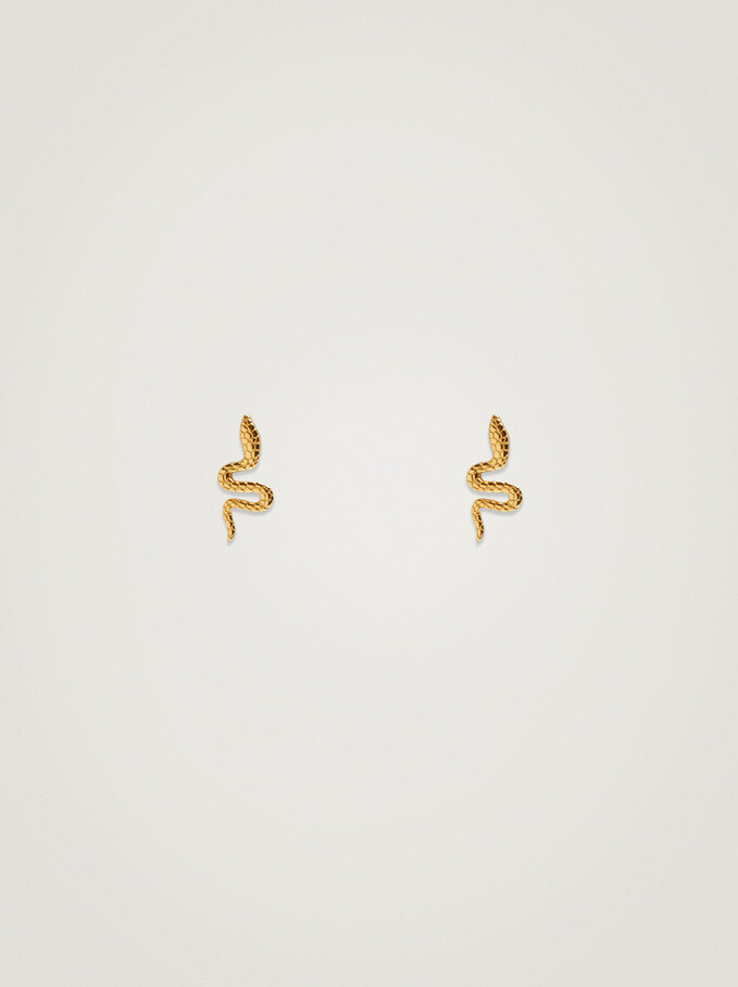 925 Silver Studs With Snake, Golden, hi-res