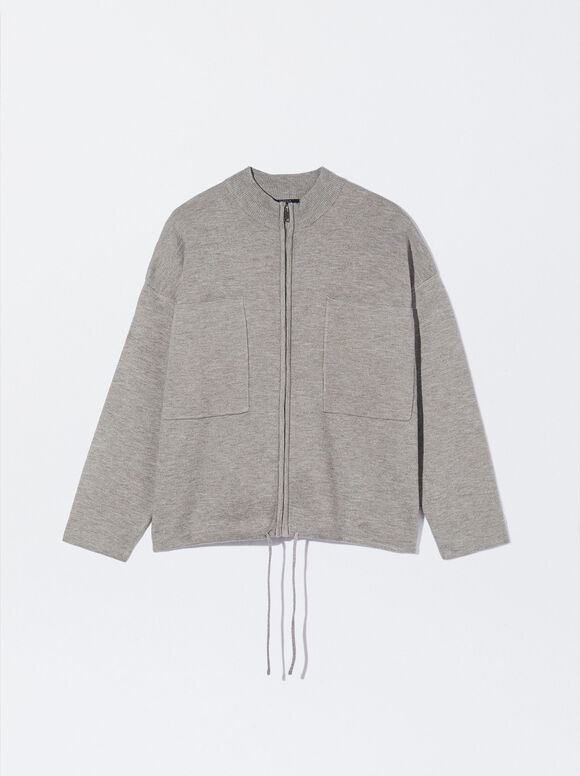 Knitted Cardigan With Pockets, Grey, hi-res