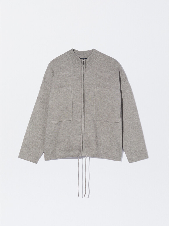 Knitted Cardigan With Pockets, Grey, hi-res