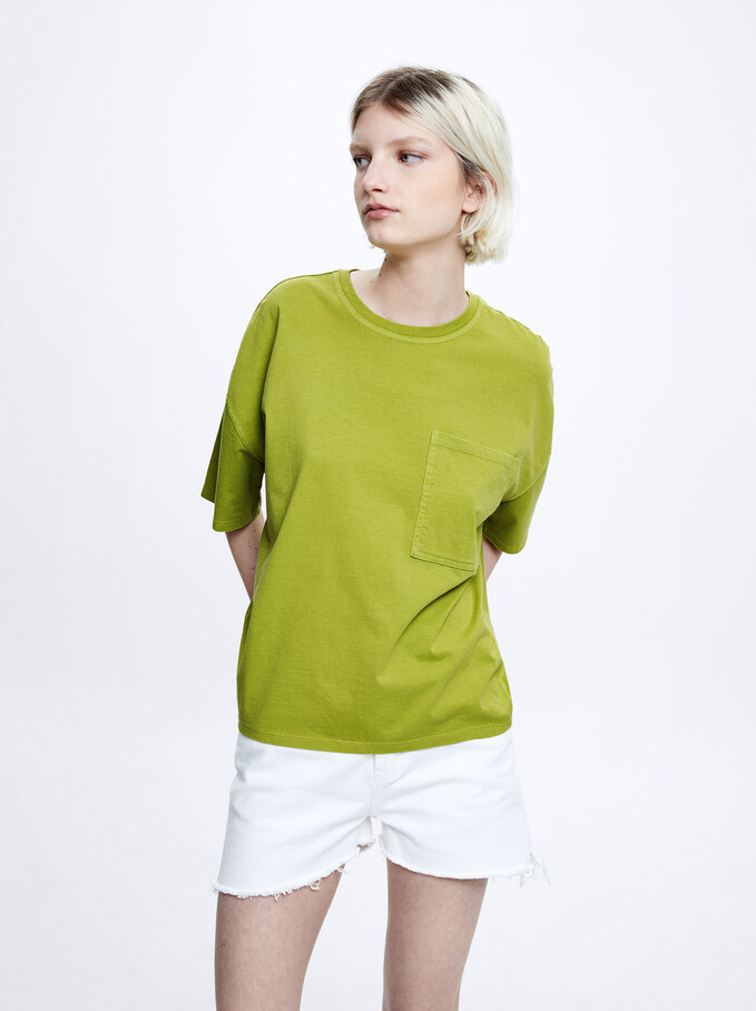 Cotton T-Shirt With Pocket, Green, hi-res