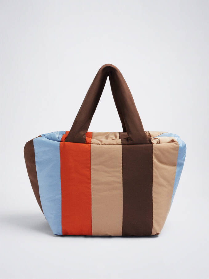 Quilted Shopper Bag With Color Block, Multicolor, hi-res