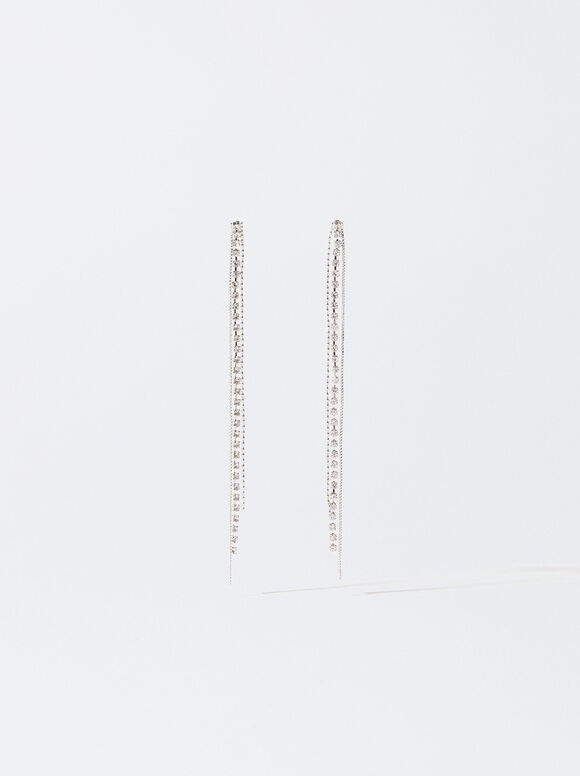 Earrings With Crystals, Silver, hi-res