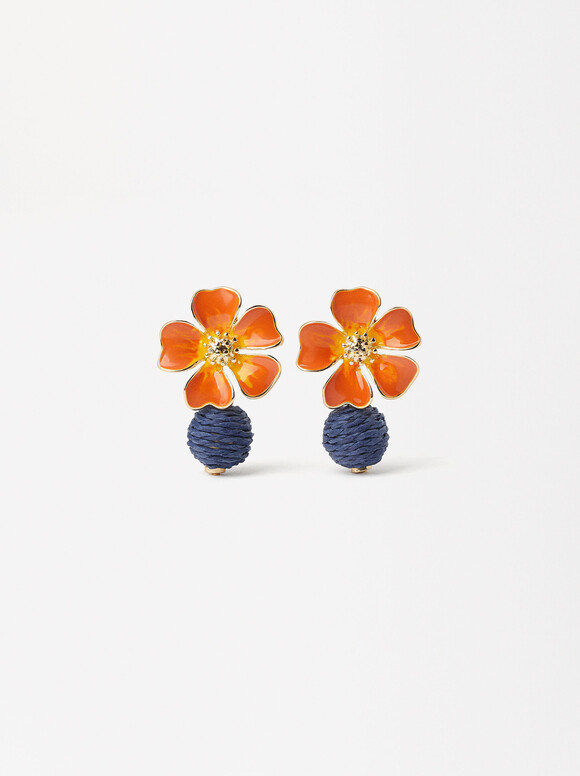 Flower Earrings With Raffia, Multicolor, hi-res