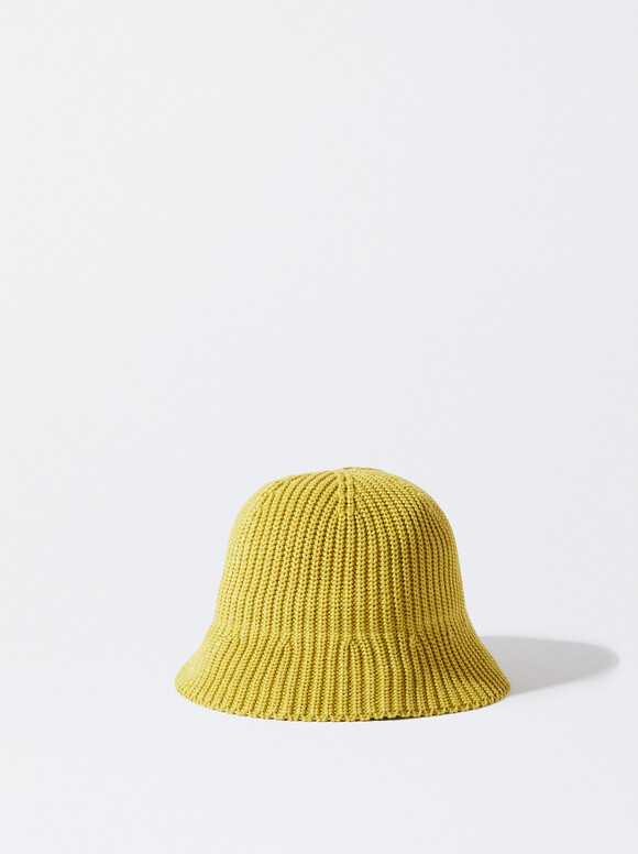 Knitted Bucket Hat, Yellow, hi-res