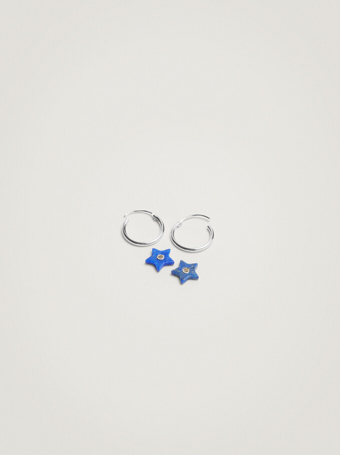 925 Silver Star Hoop Earrings, Blue, hi-res