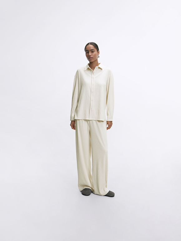 Loose-Fitting Trousers With Elastic Waistband, Beige, hi-res