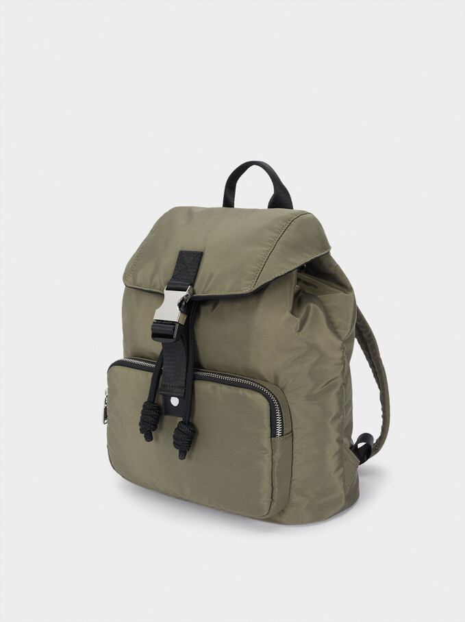 Nylon Backpack With Outer Pocket, Khaki, hi-res