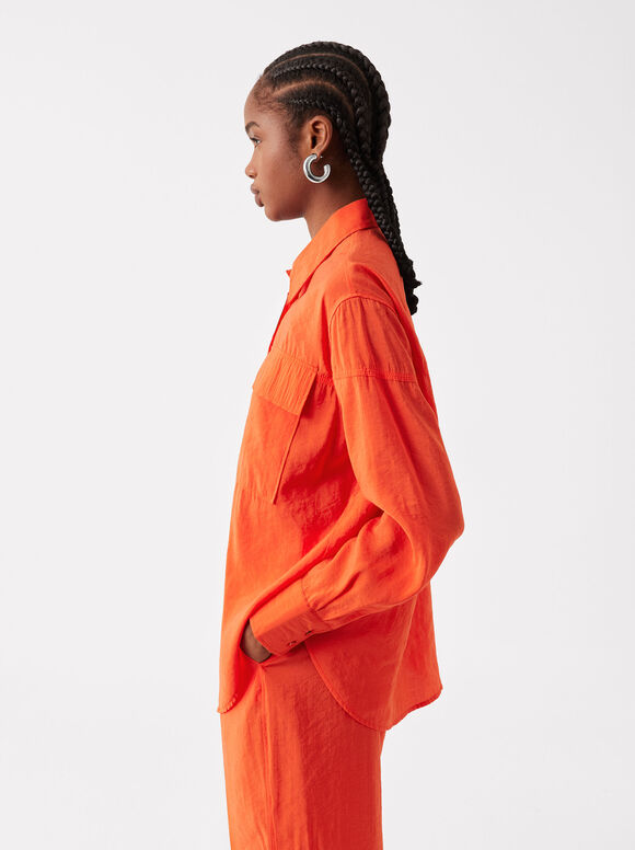 Online Exclusive - Long-Sleeve Shirt With Buttons, Orange, hi-res