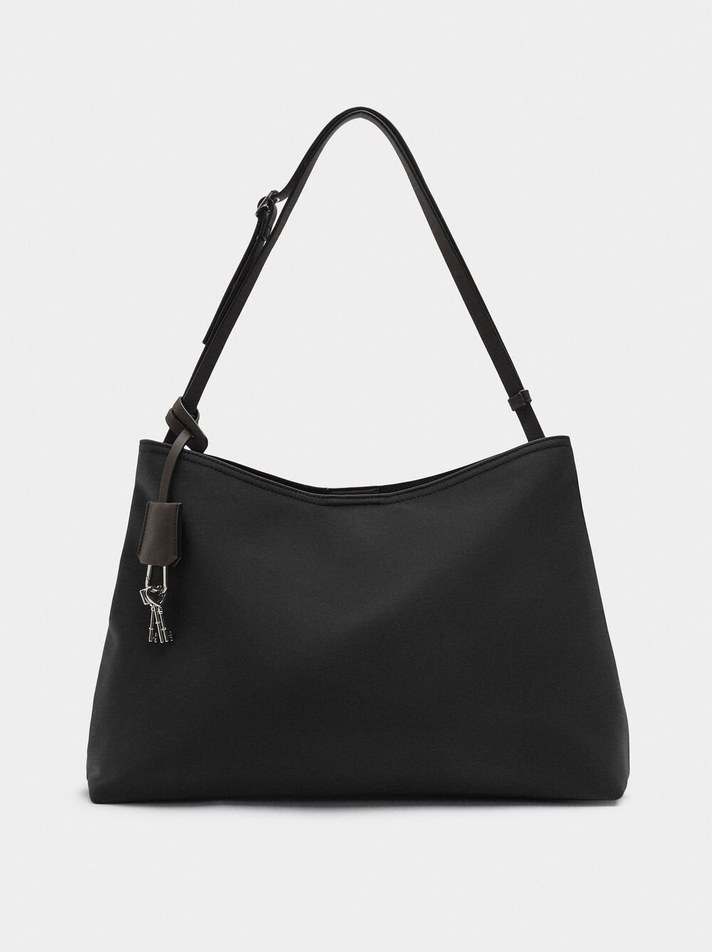 Nylon effect shopper bag with pendant