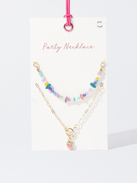 Set Of Necklaces With Gemstones, Multicolor, hi-res